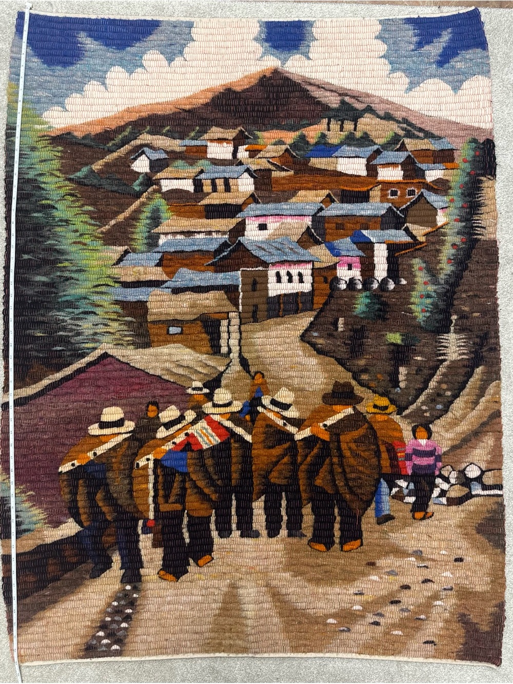 Vintage Handwoven Andean Village Tapestry Wall Art made in PERU- 53”x40”.